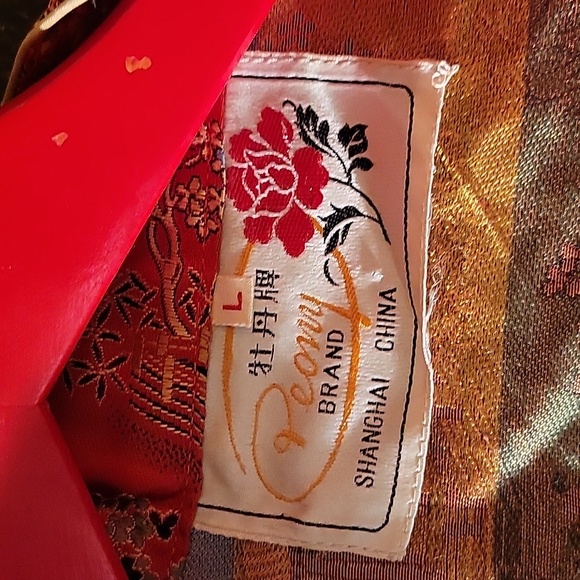 Vintage Peony Brand Red Rayon Mandarin Jacket, Size: L - Picture 6 of 6